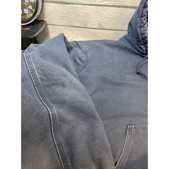 Vtg Carhartt Jacket Navy DISTRESSED Duck Canvas Quilted Hooded Coat See Pics - Picture 9 of 15